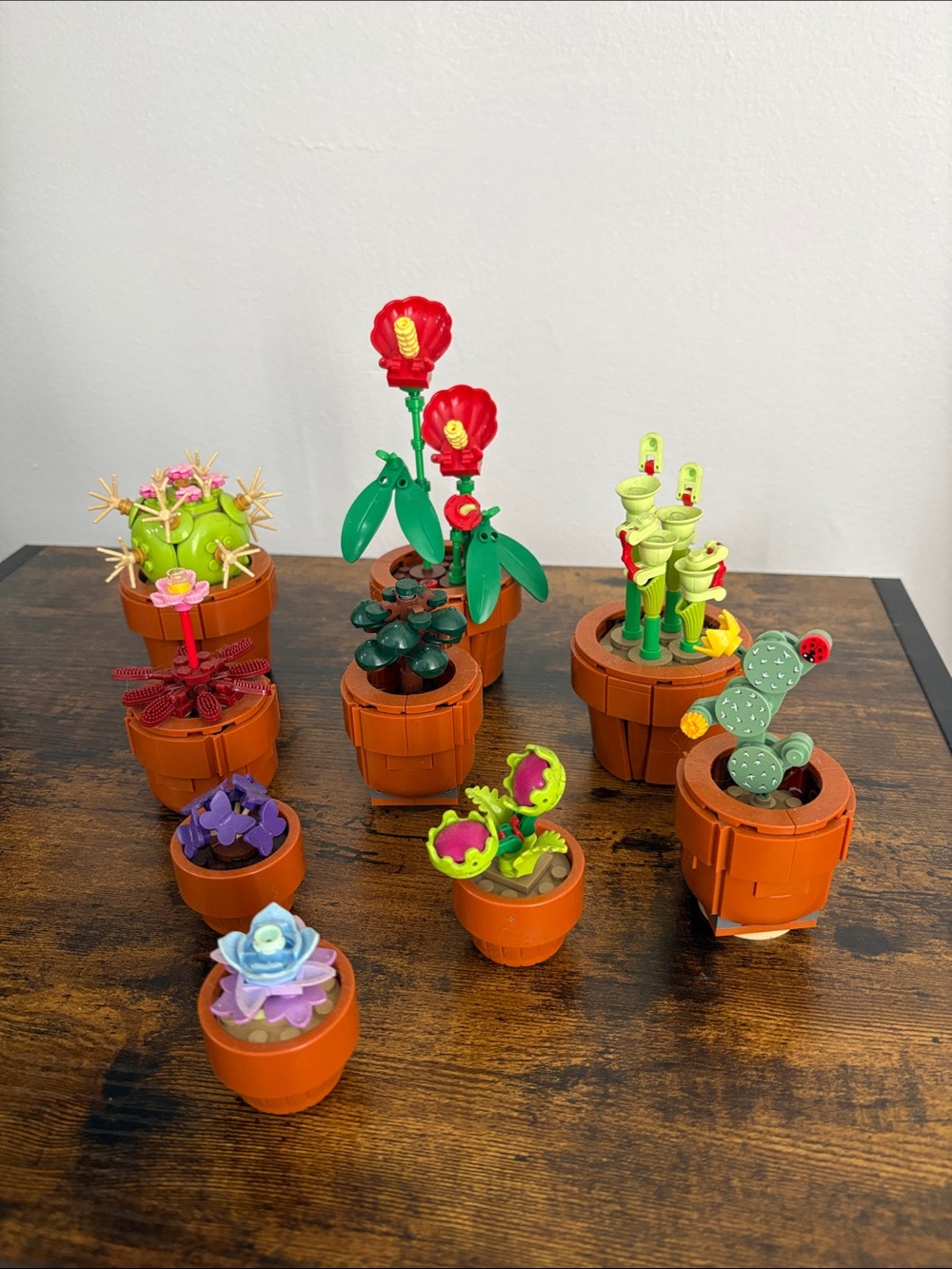 Lego Mini Potted Plant Builds - Red, Green, Brown & Purple Accents
